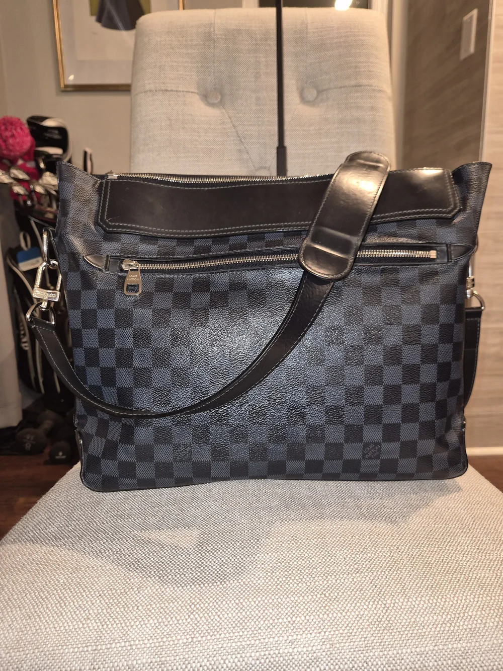 Louis Vuitton Damier Cobalt Greenwich Messenger Bag Crossbody Black Blue